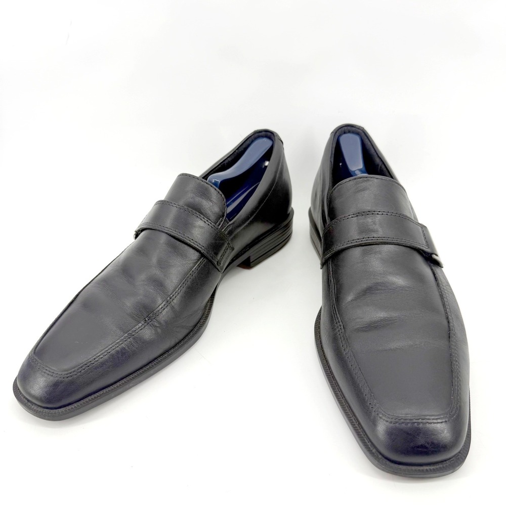 ECCO Loafers Mens 44 US 10-10.5 Black Leather Square Toe Slip On Shock Point - Picture 2 of 10